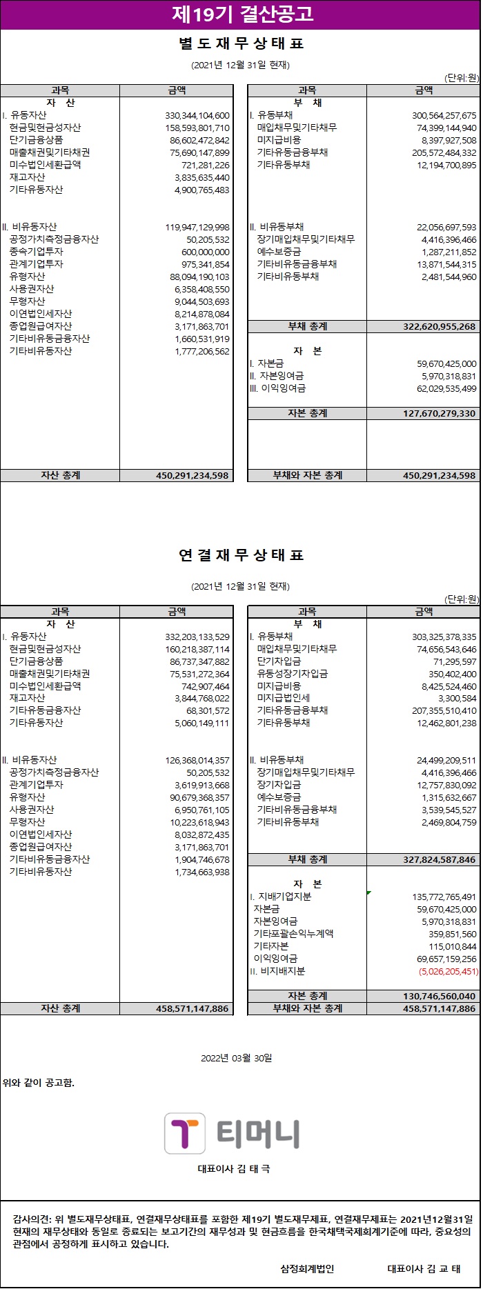 2021년 결산공고
